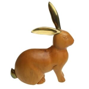RARE FIND~Wood Carved Bunny Rabbit with Brass Ears and Tail